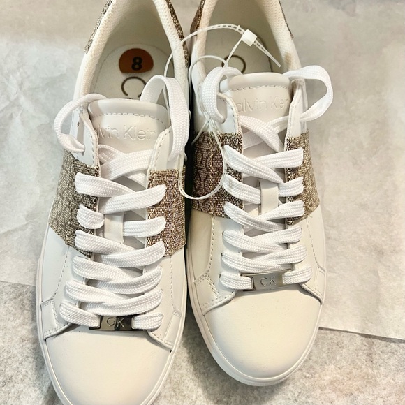 Brand New Calvin Klein White and Gold Patterned Sneakers, 8M - Picture 8 of 10